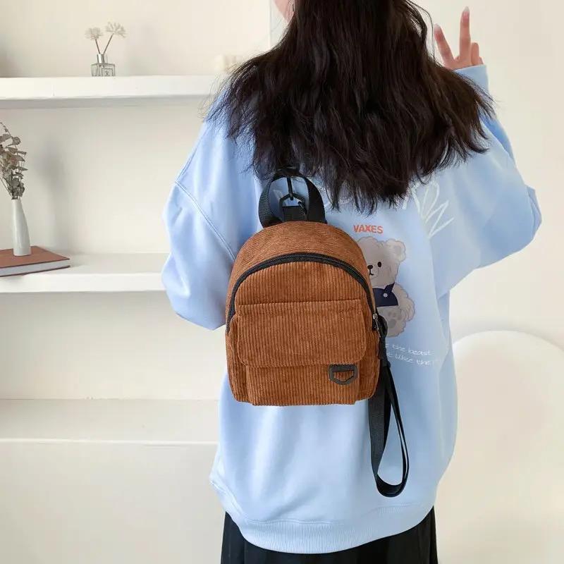 Ladies fashion canvas small square backpack random colours.