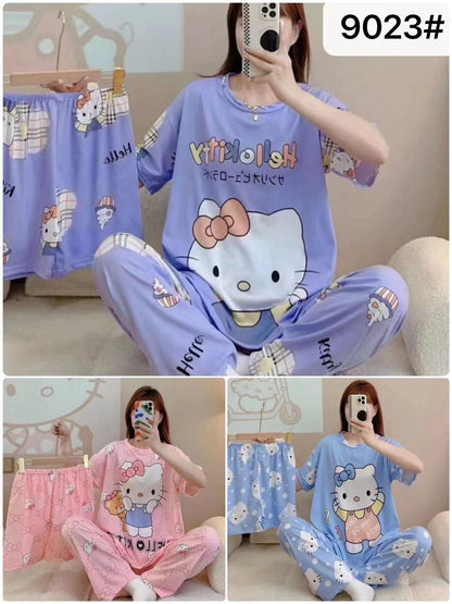 Disney Women's Cartoon Pajamas 3-Piece Set (random designs)(Shorts, T-Shirt, Pants)
