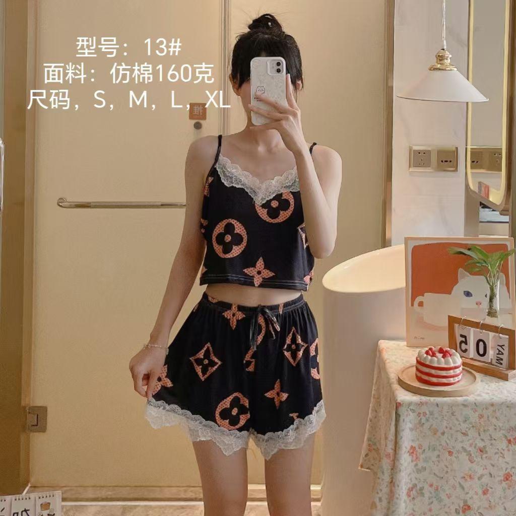 Women’s Cartoon Print Sleepwear Set – Lace Trim Cami Top & Shorts