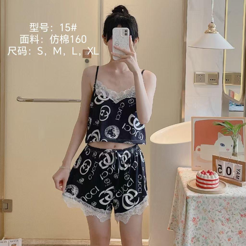 Women’s Cartoon Print Sleepwear Set – Lace Trim Cami Top & Shorts