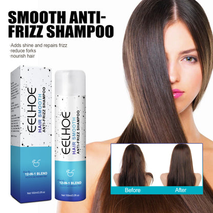 EELHOE Smooth Anti-Frizz Shampoo 100ml Bottle and Box with Ingredients and Dimensions