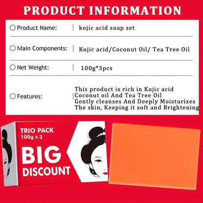 Kojic Acid Whitening & Moisturizing Soap – Trio Pack