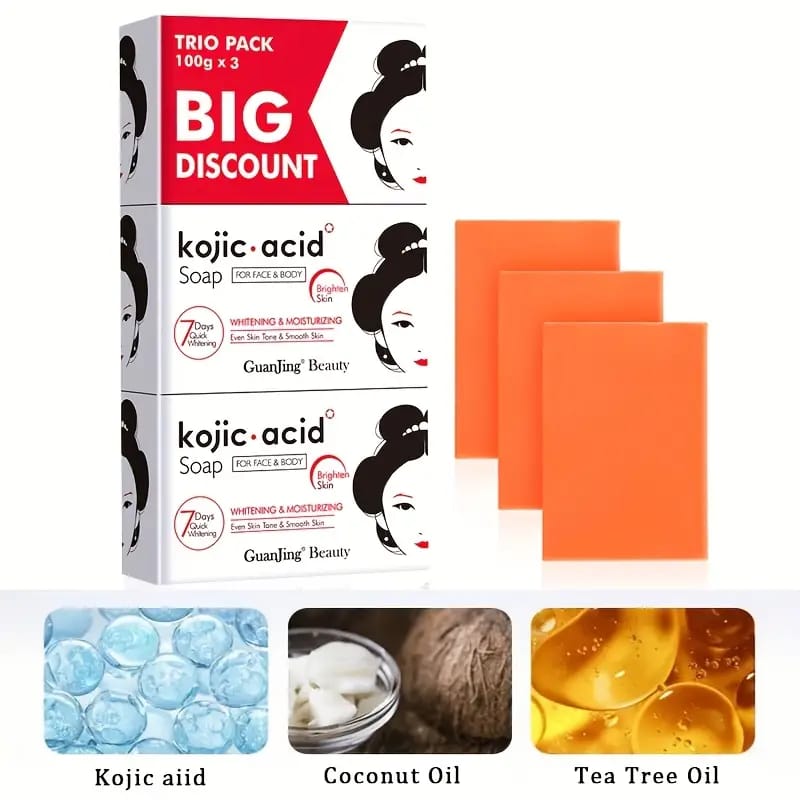 Kojic acid soap trio pack with rich foam for skin brightening
