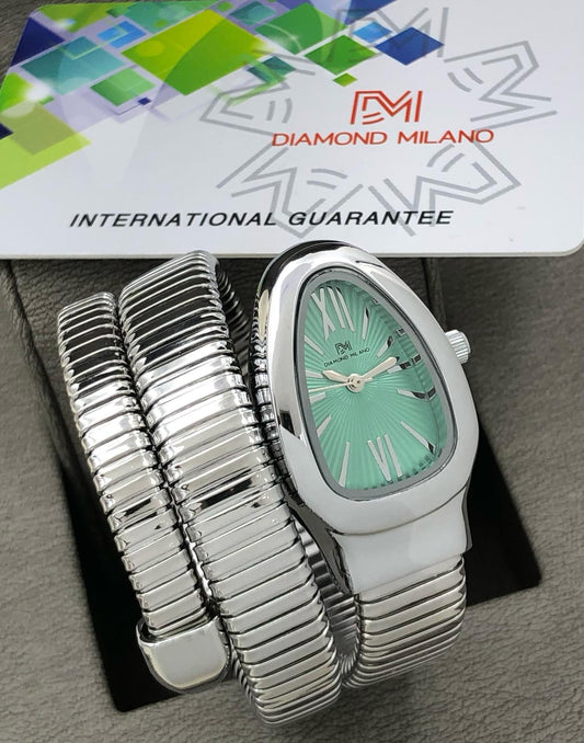 Diamond Milano Silver Wrap Watch with Mint Green Dial