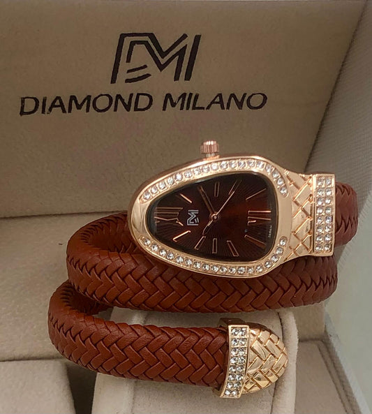 Diamond Milano ladies snake strap watch in with rose gold case