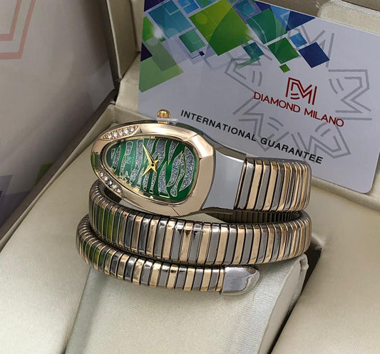 Diamond Milano green and gold spiral bracelet women’s watch
