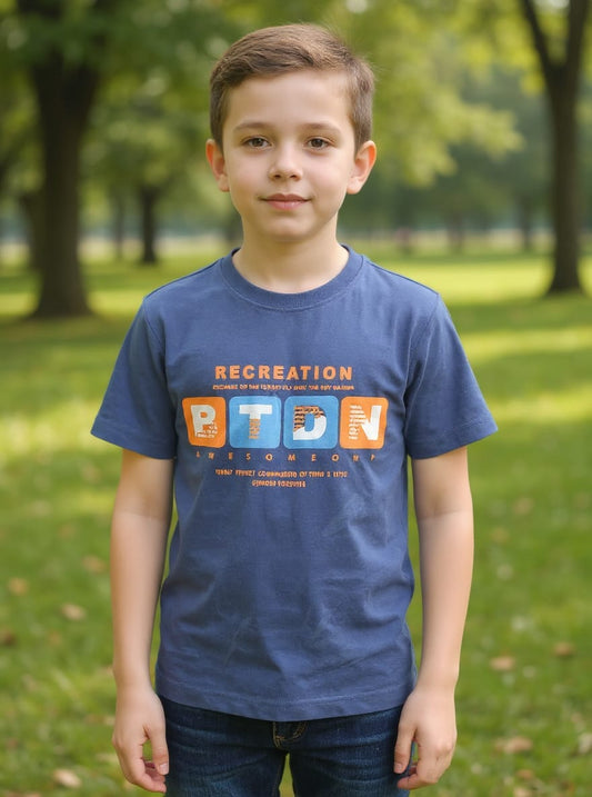 Boy wearing EURO 2028 football t-shirt in black – front view