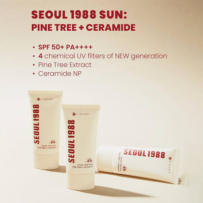 K-Secret Seoul 1988 Sun: Pine Tree + Ceramide SPF50+ PA++++ Moisturizing Sunscreen - 50ml