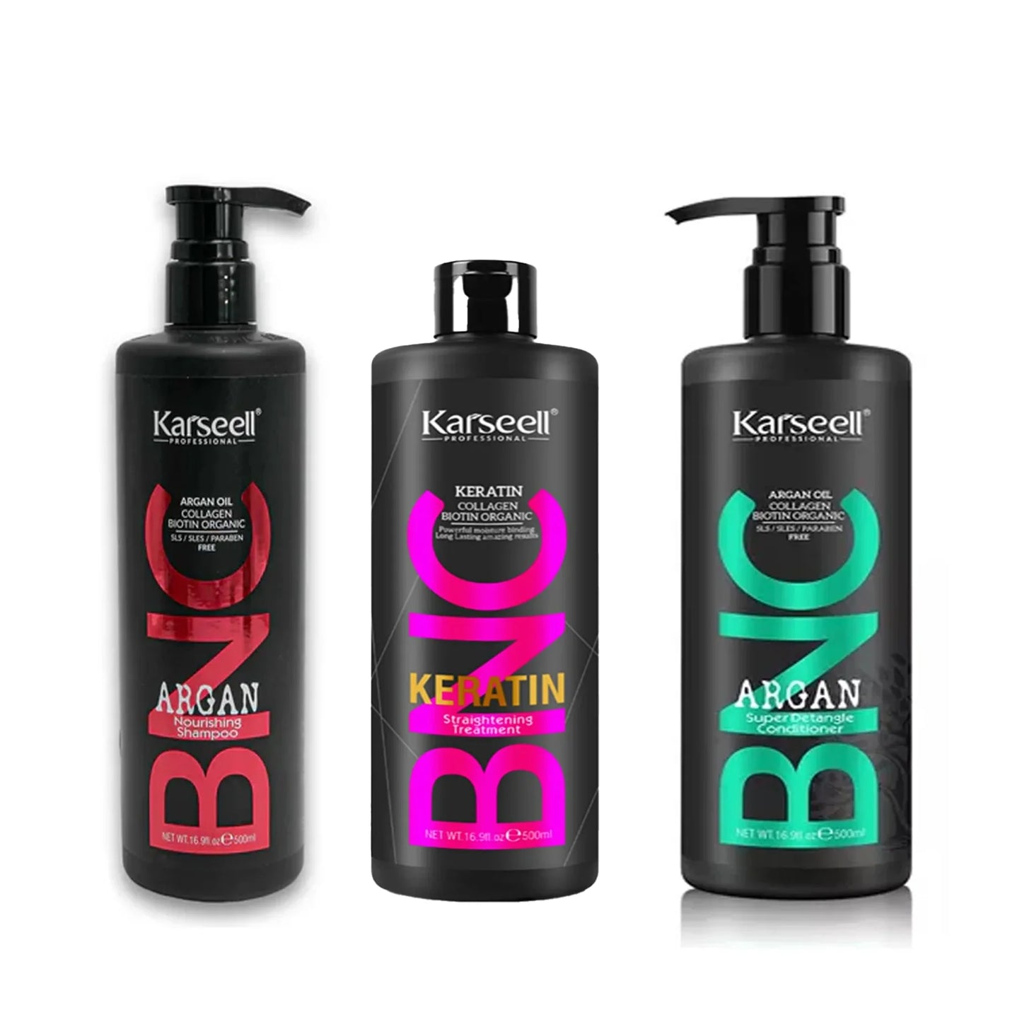 Special Offer Bundle Karseell Keratin Straightening Treatment with Organic Biotin Shampoo, Collagen Detangle Conditioner, Relax and Repair Dry Damaged Hair, BNC Professional Results - 500 ml