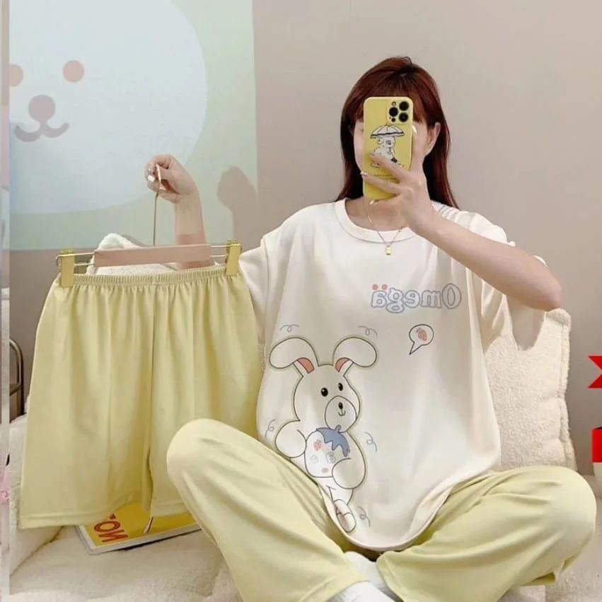 Disney Women's Cartoon Pajamas 3-Piece Set (random designs)(Shorts, T-Shirt, Pants)