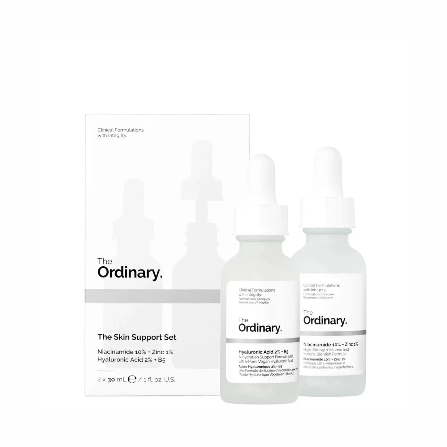 द ऑर्डिनरी द स्किन सपोर्ट सेट - नियासिनमाइड + हायलूरोनिक एसिड सीरम - 2x30ml