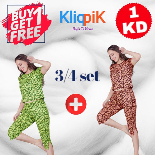 Women’s 3/4 cotton loungewear set – Buy 1 Get 1 Free offer in green and orange