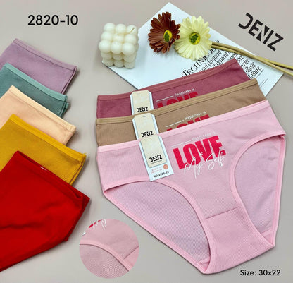 DENIZ 2820-10 pack of 3 ribbed cotton panties with "Love Myself" print (Size 30x22)