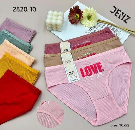 DENIZ 2820-10 pack of 3 ribbed cotton panties with "Love Myself" print (Size 30x22)