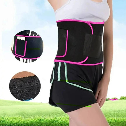 Adjustable waist belt with rubber lining worn by woman in activewear