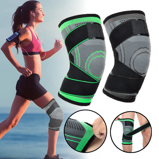 Adjustable elastic knee brace with green strap for everyday support