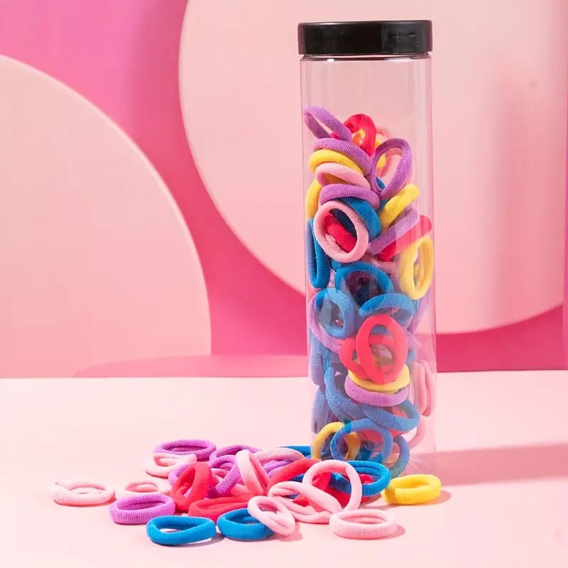 100 Pieces Colorful Hair Ties for Kids – Soft Elastic Bands in Jar