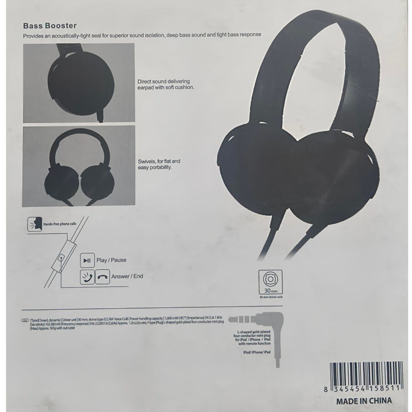 Extra Bass Wired Headphones – 30mm Driver – Red, Black
