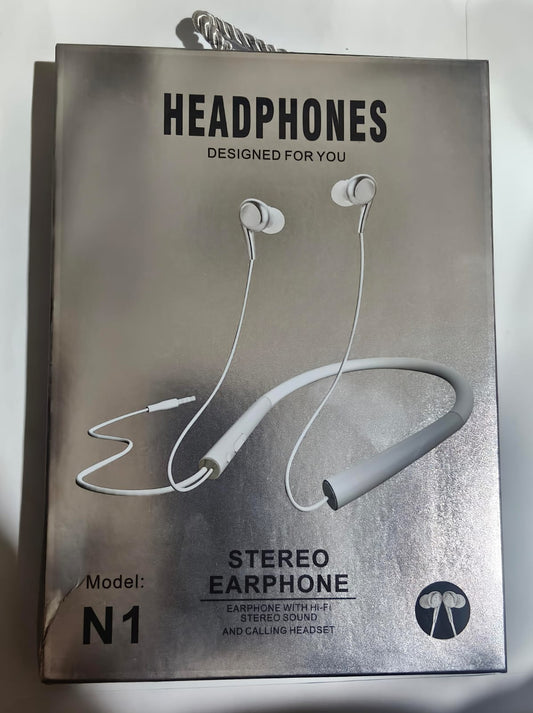N1 stereo neckband earphones with mic and flexible design

