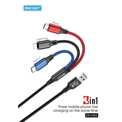 ONESAM 3-in-1 Fast Data Cable – Micro, Type-C & Lightning (OS-CA03)