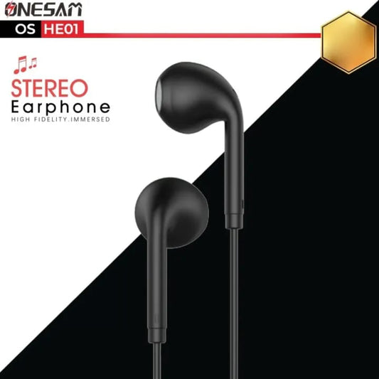 ONESAM OS HE01 black stereo earphones with 3.5mm wired connection