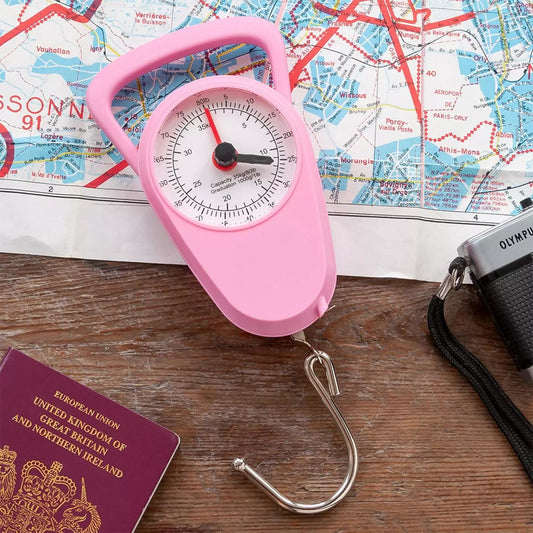 Pink Manual Luggage Weighing Scale with Built-in Tape Measure – HY836 Model