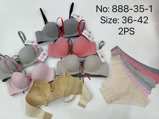 Polini striped bra and panty set for women in assorted colors