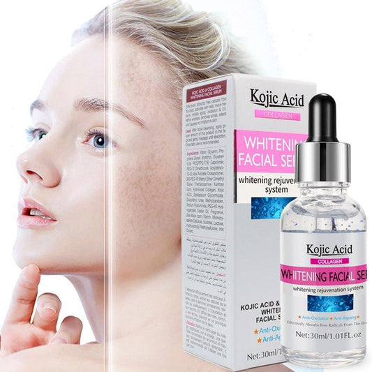 Kojic Acid Collagen Whitening Facial Serum 30ml bottle and box packaging