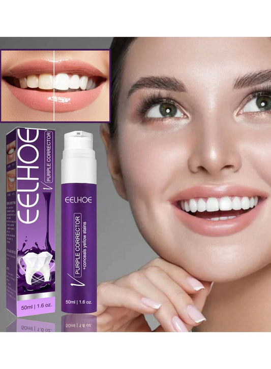 EELHOE Purple Corrector 50ml with packaging and smiling model