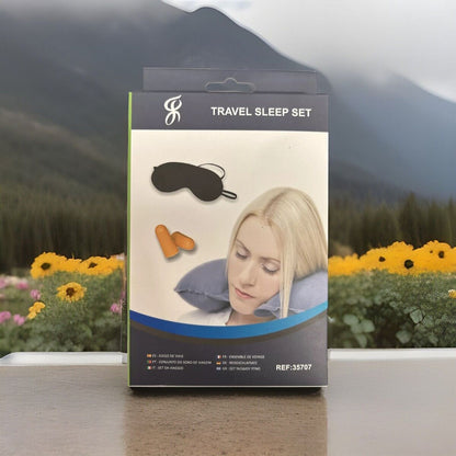 Travel Sleep Set – Eye Mask, Earplugs & Inflatable Neck Pillow