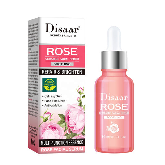 Disaar Rose Ceramide Facial Serum bottle and packaging with rose design