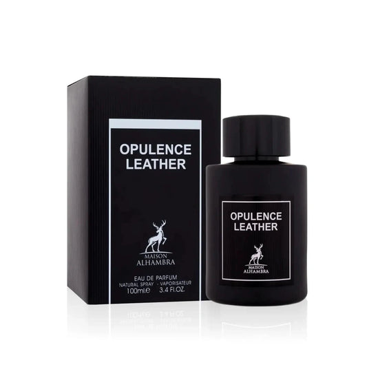 Maison Alhambra Opulence Leather Eau de Parfum 100ml black bottle with matching box.