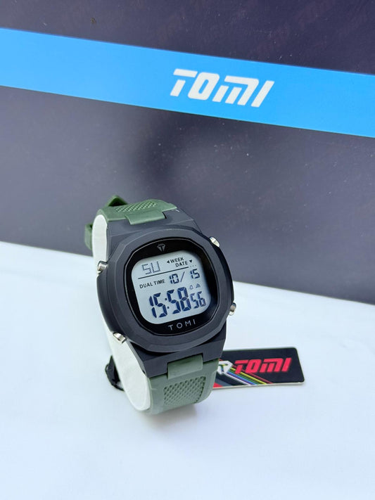 "TOMI Digital Round Dual Time Watch in assorted colours – green, mint green, grey, white, black, navy blue"