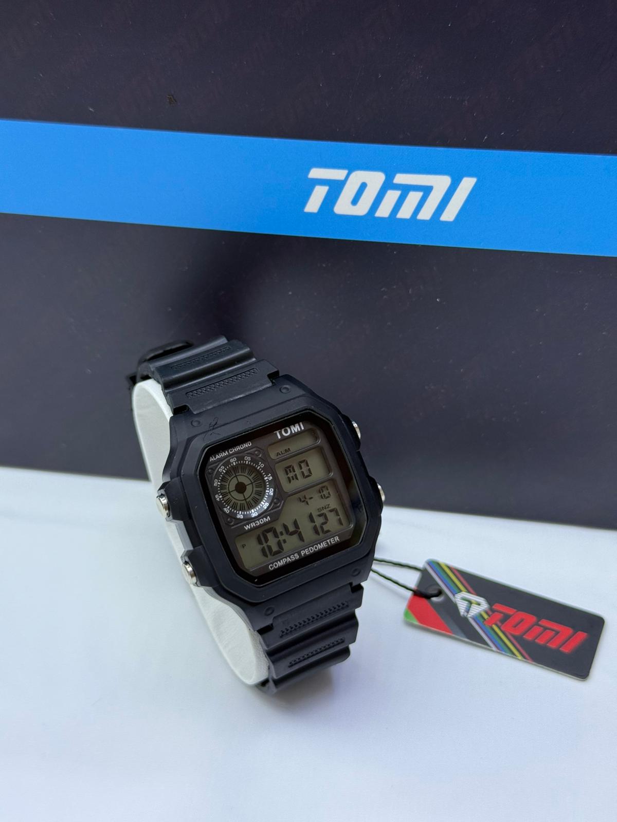 TOMI Digital Square Compass Pedometer Watch – Assorted Colours