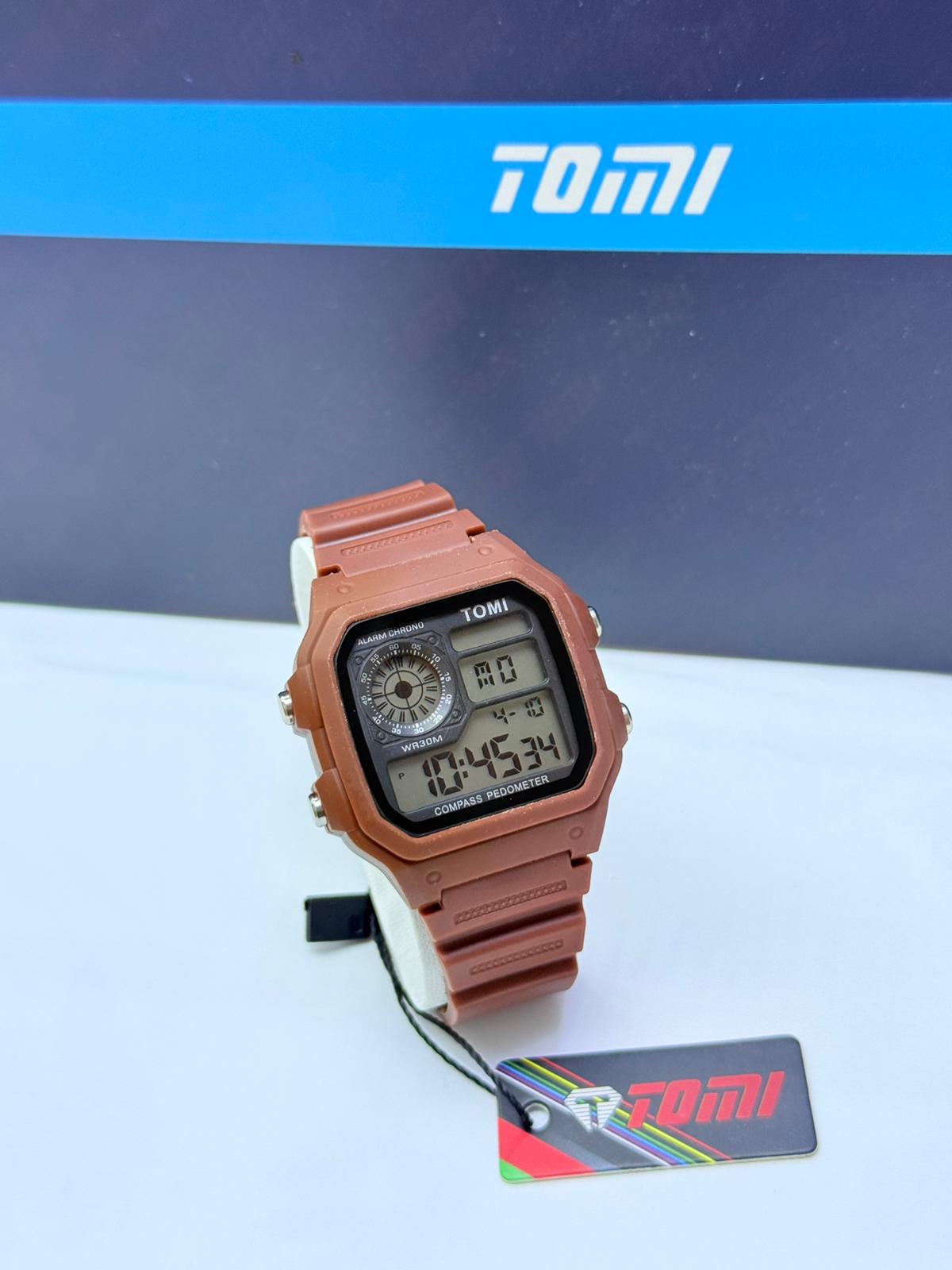 TOMI Digital Square Compass Pedometer Watch – Assorted Colours
