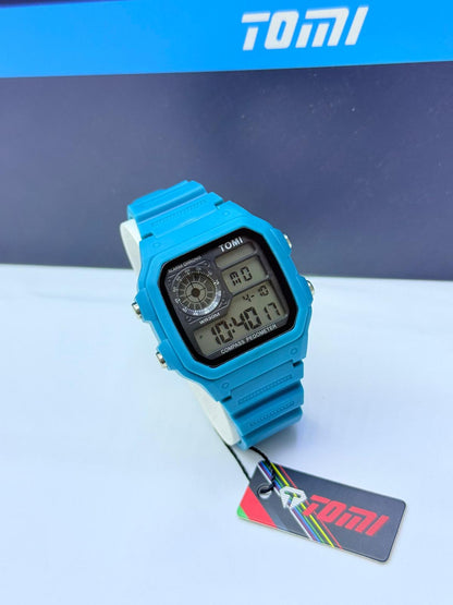 TOMI Digital Square Compass Pedometer Watch – Assorted Colours