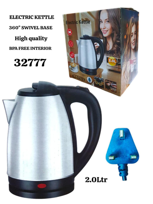 Electric Kettle 2.0L stainless steel BPA-free with 360 swivel base and UK plug.