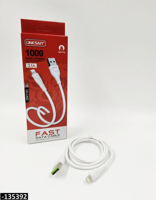 ONESAM white Lightning USB fast charging cable with 3.1A output and red retail packaging.