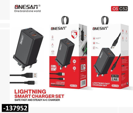 ONESAM OS-C52 Smart Fast Charger Set with dual USB ports and cable