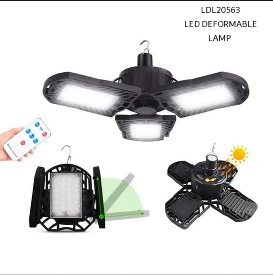 Deformable LED Garage Light with adjustable panels for 360-degree illumination