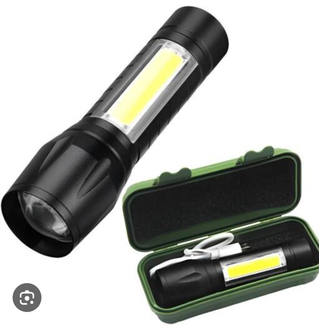 Rechargeable LED flashlight with COB side light and carrying case