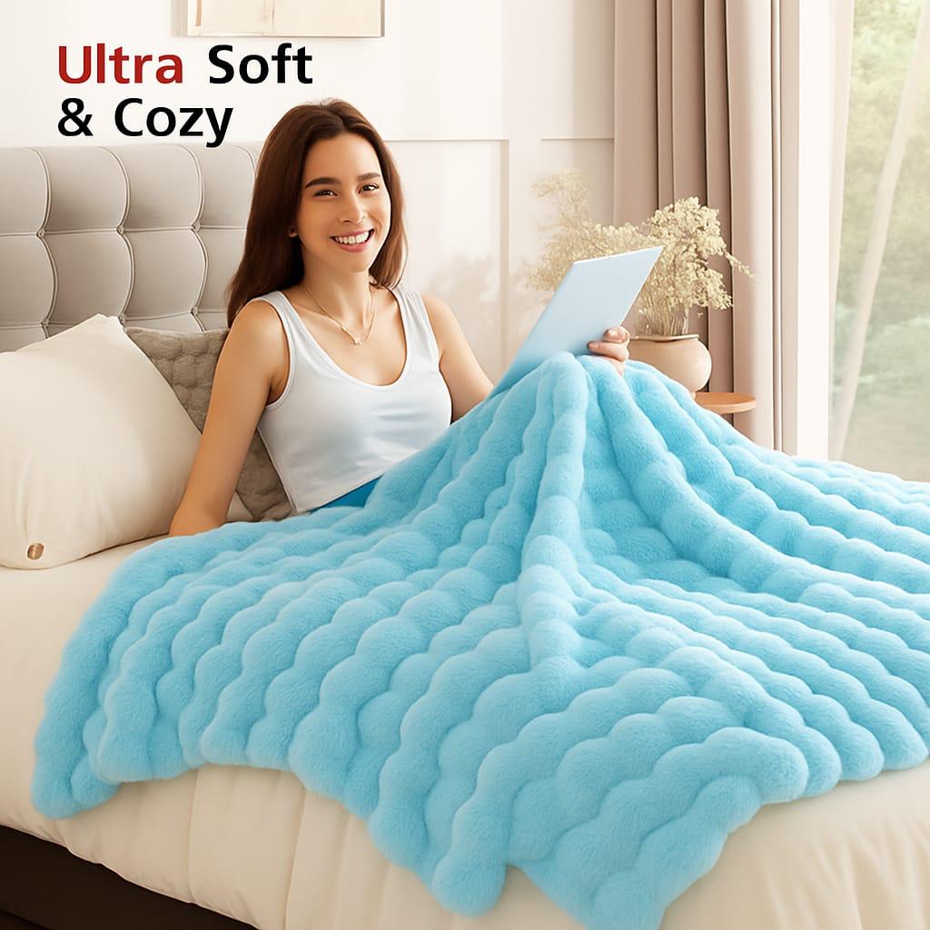 Super Soft Throw Blanket Premium Silky Flannel Fleece with 3D ribbed jacquard