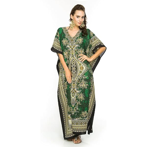 Women's long kaftan maxi caftan night dress with printed design