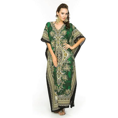 Women's long kaftan maxi caftan night dress with printed design