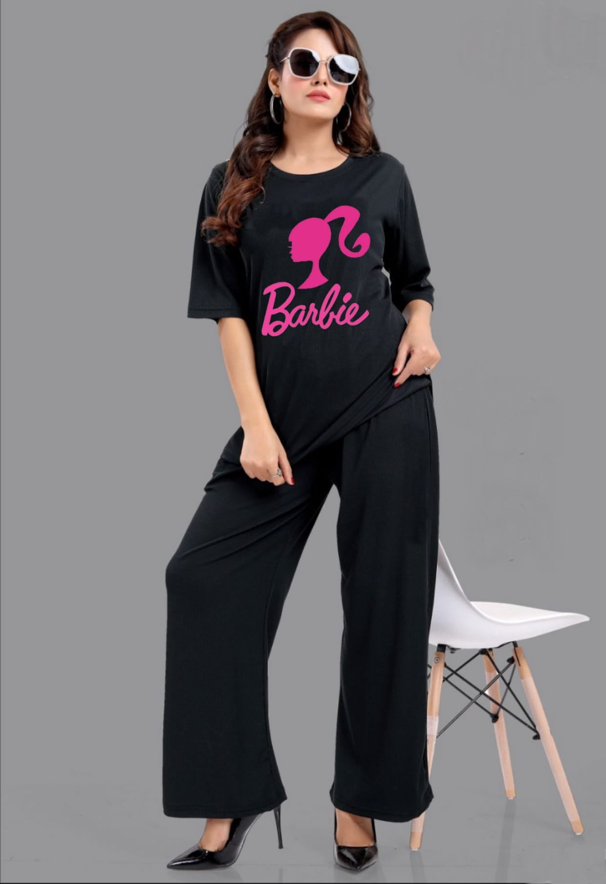 Round Neck Stylish Printed Barbie Flapper Style Terno for Women