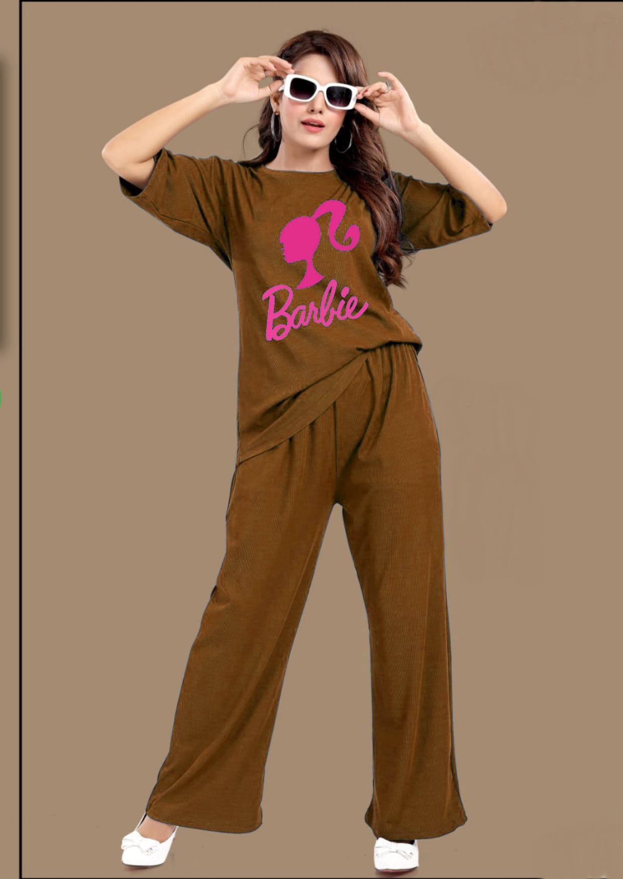 Round Neck Stylish Printed Barbie Flapper Style Terno for Women