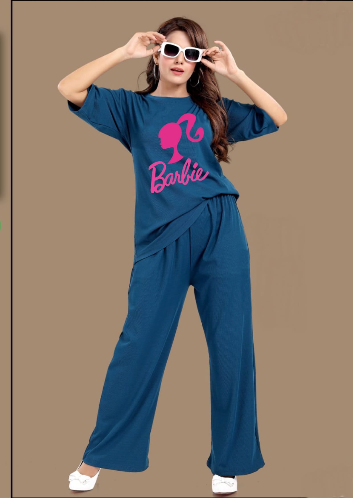 Round Neck Stylish Printed Barbie Flapper Style Terno for Women