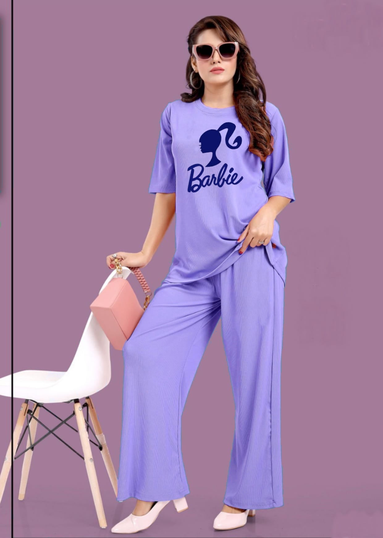 Round Neck Stylish Printed Barbie Flapper Style Terno for Women