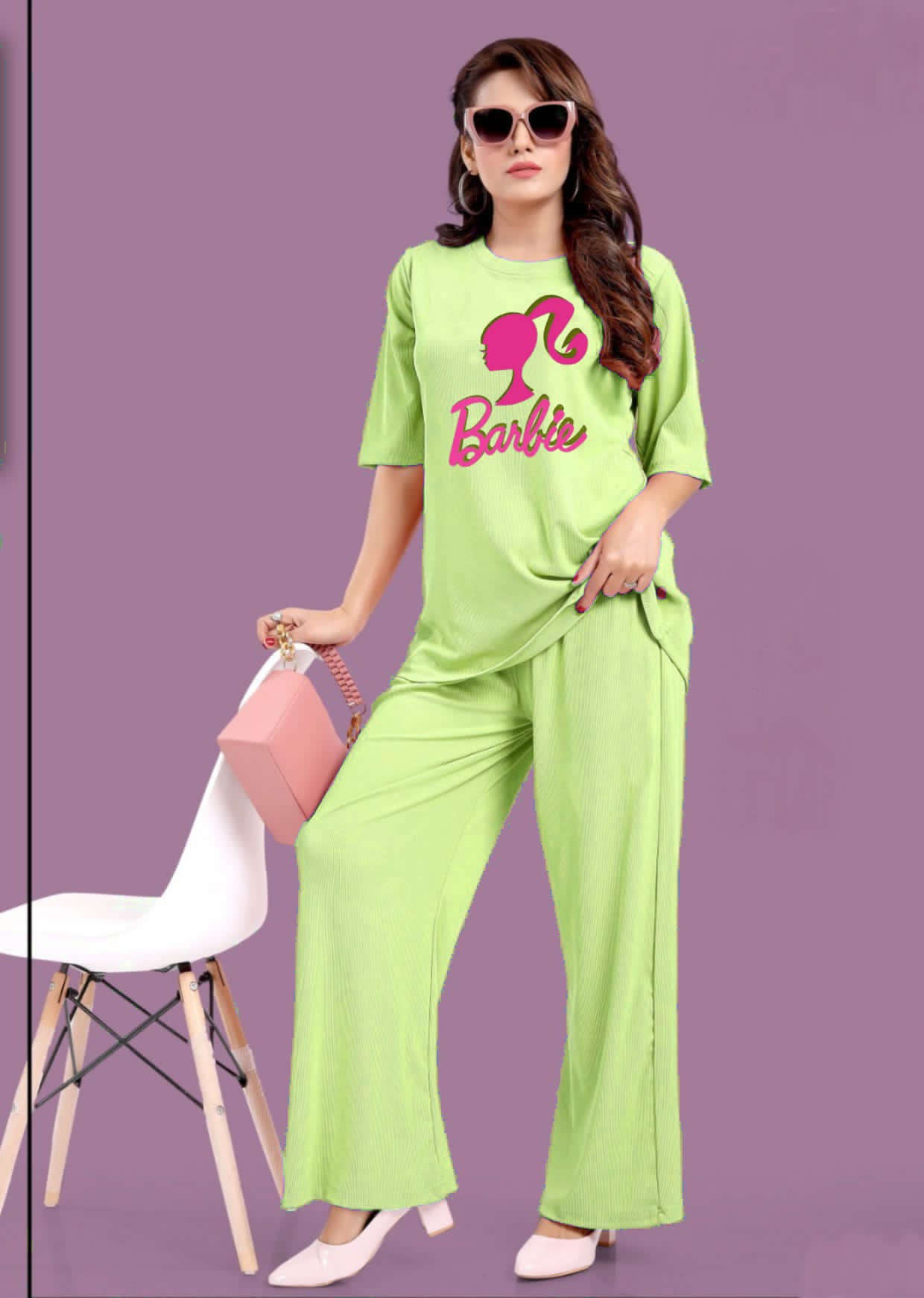 Round Neck Stylish Printed Barbie Flapper Style Terno for Women