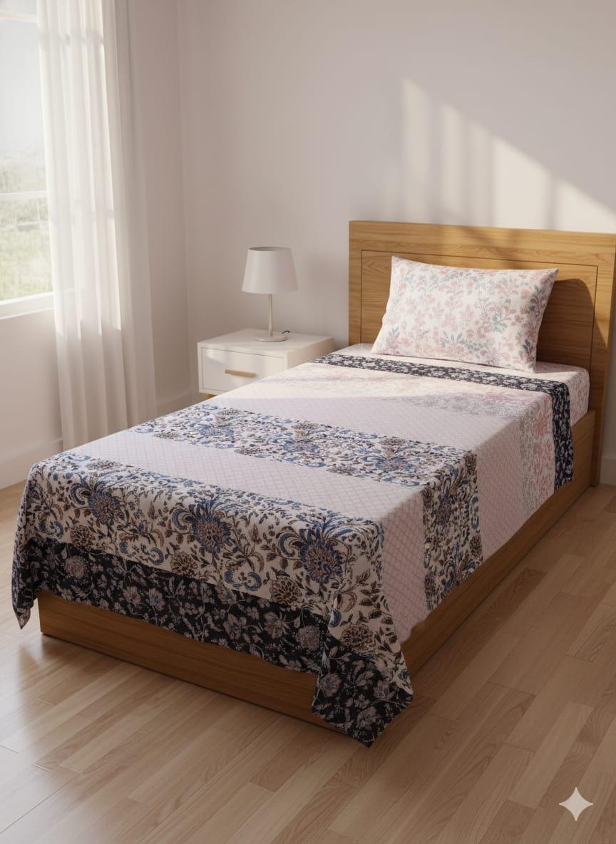 Jaipur Pride Floral Print Cotton Reversible Dohar – Single Bed (With Bedsheet & Pillowcover Pack of 1)